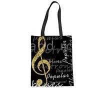 HUGS IDEA Borsa a tracolla in lino con note musicali di pianoforte per donne e ragazze, Note musicali3, Medium