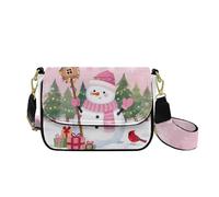 HUGS IDEA Borsa a tracolla natalizia da donna in pelle con tracolla larga, Pupazzo di neve, Taglia unica