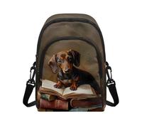 HUGS IDEA Borsa a tracolla per le donne borse a tracolla a doppio strato per borse da donna per telefono cellulare, Grazioso bassotto, Taglia unica