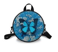HUGS IDEA Borsa a tracolla piccola da donna in pelle rotonda borsa tote bag, Blue Butterfly, Taglia unica