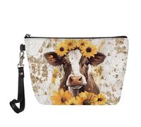 HUGS IDEA Borsa cosmetica da donna con manico con stampa floreale Boston Terrier, Girasole Mucca