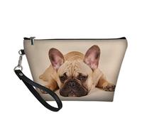 HUGS IDEA - Borsa da trucco da donna, in pelle PU, con bulldog francese