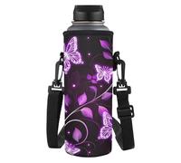HUGS IDEA Borsa leggera per bottiglia d'acqua con cinghia per viaggi all'aperto, farfalla viola, L, Organizer per borse