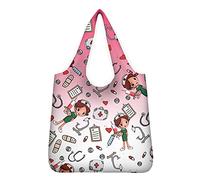 HUGS IDEA - Borsa per la spesa, riutilizzabile, leggera, capacità di 22,7 kg, grande e durevole, resistente, Infermiera rosa., X-Large