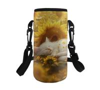 HUGS IDEA Borsa porta bottiglie d'acqua antiurto con tracolla, Gatto Girasole, L, Organizer per borse