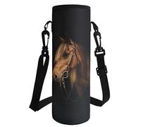 HUGS IDEA Borsa termica in neoprene per bottiglia d'acqua con tracolla, Cavallo marrone, L, Organizer per borse