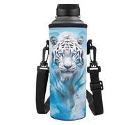 HUGS IDEA Borsa termica in neoprene per bottiglia d'acqua con tracolla, Tigre bianca 3D, L, Organizer per borse