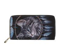 HUGS IDEA Buttefly - Portafoglio lungo da donna, in pelle PU, con stampa, Acchiappasogni gatto, Casual
