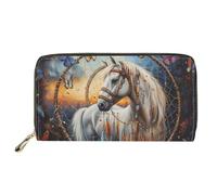 HUGS IDEA Buttefly - Portafoglio lungo da donna, in pelle PU, con stampa, Cavallo bianco, Casual