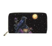 HUGS IDEA Buttefly - Portafoglio lungo da donna, in pelle PU, con stampa, Corvo gotico, Casual