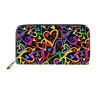 HUGS IDEA Buttefly - Portafoglio lungo da donna, in pelle PU, con stampa, Cuori Arcobaleno, Casual