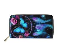 HUGS IDEA Buttefly - Portafoglio lungo da donna, in pelle PU, con stampa, Dream Catcherlue Farfalla, Casual