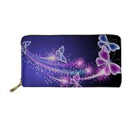 HUGS IDEA Buttefly - Portafoglio lungo da donna, in pelle PU, con stampa, Farfalla 5, Taglia unica, Portafoglio grande