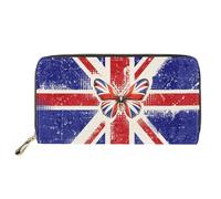 HUGS IDEA Buttefly - Portafoglio lungo da donna, in pelle PU, con stampa, Farfalla Bandiera Inghil, Casual