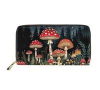 HUGS IDEA Buttefly - Portafoglio lungo da donna, in pelle PU, con stampa, Fungo rosso, Casual