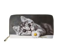HUGS IDEA Buttefly - Portafoglio lungo da donna, in pelle PU, con stampa, Gatto 3D, Casual