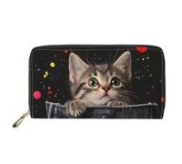 HUGS IDEA Buttefly - Portafoglio lungo da donna, in pelle PU, con stampa, Gatto tascabile, Casual