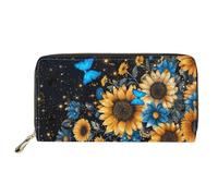 HUGS IDEA Buttefly - Portafoglio lungo da donna, in pelle PU, con stampa, Girasole farfalla, Casual