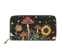 HUGS IDEA Buttefly - Portafoglio lungo da donna, in pelle PU, con stampa, Girasole Funghi Rossi, Casual