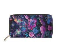 HUGS IDEA Buttefly - Portafoglio lungo da donna, in pelle PU, con stampa, Rosa Viola Farfalla, Casual