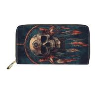 HUGS IDEA Buttefly - Portafoglio lungo da donna, in pelle PU, con stampa, Teschio gotico, Casual