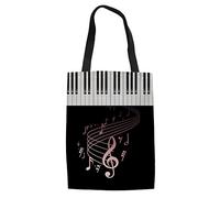 HUGS IDEA Cactus Print Linen Tote Bag Donna Ragazza Viaggio Borse, Nero (Tasti pianoforte 2), M