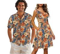 HUGS IDEA Camicie abbinate per coppie hawaiane boho camicie senza maniche abito per l'estate con tasca, Marrone chiaro floreale, M