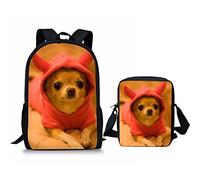 HUGS IDEA Chihuahua Stampato Moda Zaino Studente Bambini Scuola Libri 2 Pezzi