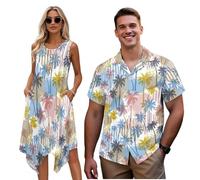 HUGS IDEA Coppia abbinata Luau Outfits da uomo Aloha camicia con tasca abito da donna vestibilità ampia per vacanze al mare, Palme astratte, 5XL