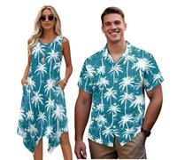 HUGS IDEA Coppia abbinata Luau Outfits da uomo Aloha camicia con tasca abito da donna vestibilità ampia per vacanze al mare, Palme al tramonto, XS