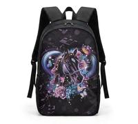 HUGS IDEA Cut Denim Blue Zaino per bambini Cat Head School Book Bag, Cavallo Galaxy