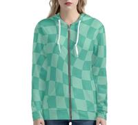 HUGS IDEA Felpe con cappuccio da donna 2025 con zip casual con tasche Y2K abbigliamento felpe per donna, Verde menta a scacchi, M