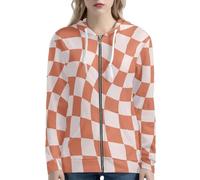 HUGS IDEA Felpe con cappuccio da donna 2025 con zip casual con tasche Y2K abbigliamento felpe per donna, Mandarino a scacchi, M