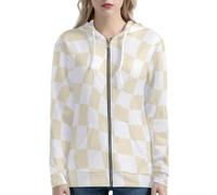 HUGS IDEA Felpe con cappuccio da donna 2025 con zip casual con tasche Y2K abbigliamento felpe per donna, Giallo chiaro a scacchi, XL