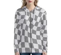 HUGS IDEA Felpe con cappuccio da donna 2025 con zip casual con tasche Y2K abbigliamento felpe per donna, Grigio a scacchi, 4XL