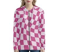 HUGS IDEA Felpe con cappuccio da donna 2025 con zip casual con tasche Y2K abbigliamento felpe per donna, Magenta a scacchi, XS