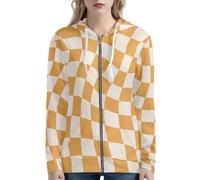 HUGS IDEA Felpe con cappuccio da donna 2025 con zip casual con tasche Y2K abbigliamento felpe per donna, Arancione a scacchi, M