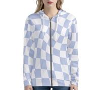 HUGS IDEA Felpe con cappuccio da donna 2025 con zip casual con tasche Y2K abbigliamento felpe per donna, Viola chiaro a scacchi, 3XL