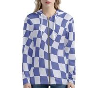 HUGS IDEA Felpe con cappuccio da donna 2025 con zip casual con tasche Y2K abbigliamento felpe per donna, Blu reale a scacchi, XXL