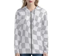 HUGS IDEA Felpe con cappuccio da donna 2025 con zip casual con tasche Y2K abbigliamento felpe per donna, Grigio chiaro a scacchi, XXL