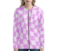 HUGS IDEA Felpe con cappuccio da donna 2025 con zip casual con tasche Y2K abbigliamento felpe per donna, Lavanda a scacchi, M
