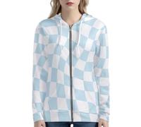 HUGS IDEA Felpe con cappuccio da donna 2025 con zip casual con tasche Y2K abbigliamento felpe per donna, A scacchi azzurri, L