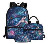 HUGS IDEA Grazioso zaino per la scuola con portapranzo e astuccio per ragazze, set 3 in 1, Tartaruga marina, Taglia unica, Zainetto