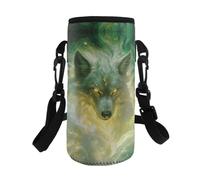 HUGS IDEA Green Wolf - Custodia per bottiglia d'acqua per ragazzi, portatile, con tracolla regolabile, leggera, per passeggiate all'aperto e viaggi