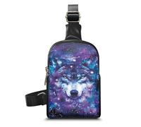 HUGS IDEA Marsupio da donna in pelle con tracolla regolabile, multiuso, marsupio, Galaxy Wolf