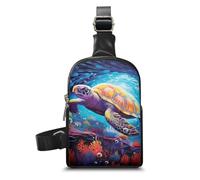 HUGS IDEA Mini borsa a tracolla per uomo donna piccola borsa a tracolla zaino marsupio marsupio in pelle casual borsa a tracolla per telefono, Tartaruga marina blu