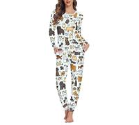 HUGS IDEA Pigiama da donna, 2 pezzi, a maniche lunghe, con pantaloni elasticizzati, Cani cartoni animati, S