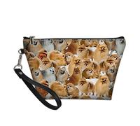 HUGS IDEA Pomerania PU Custodia per il trucco in pelle portatile Pochette da viaggio con manico cosmetico