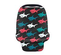 HUGS IDEA Popolare Art Shark Cartoon Animale Minimalista Baby Car Seat Covers, Allattamento Allattamento Sciarpa, Elastico Morbido Traspirante