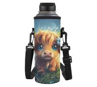HUGS IDEA Portabottiglie regolabile con tracolla per acqua per esterni, Carino bestiame, L, Organizer per borse